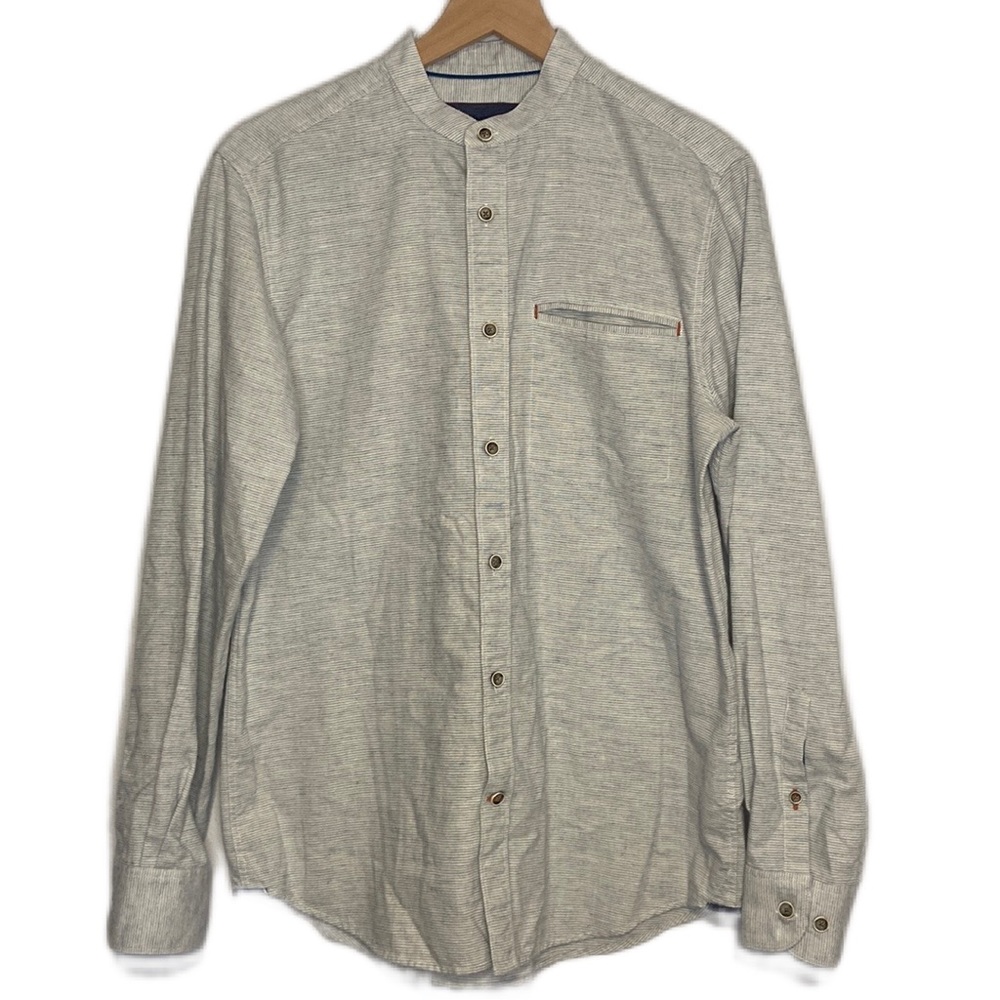 32 Bar Blues Linen Blend Small Button Down Long Sleeve Shirt Gray Lightweight